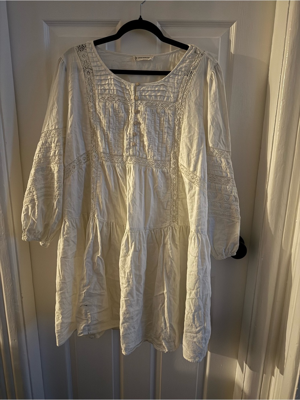 Lucky Brand Cream Lace-Trim Peasant Tunic